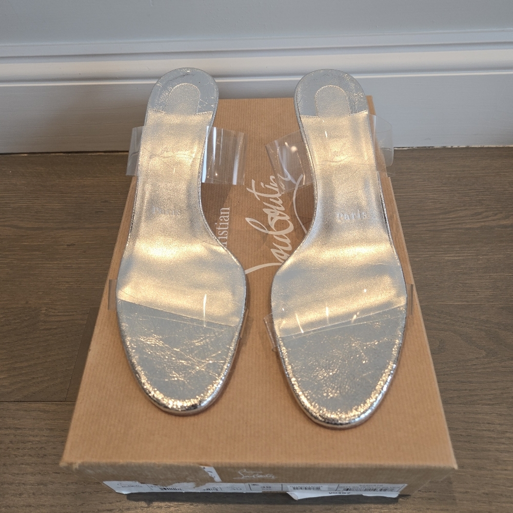 $845 Christian Louboutin Just Nothing 55mm Sandal Silver EU 39/38.5 US 9/8.5 NWT - Picture 5 of 12